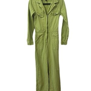 Forever 21 long sleeve green jumpsuit with zipper Size S